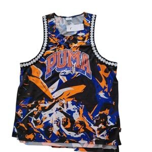 Puma Graphic Basketball Tank Top Jersey Men's M Orange‎ Blue Black Athletic